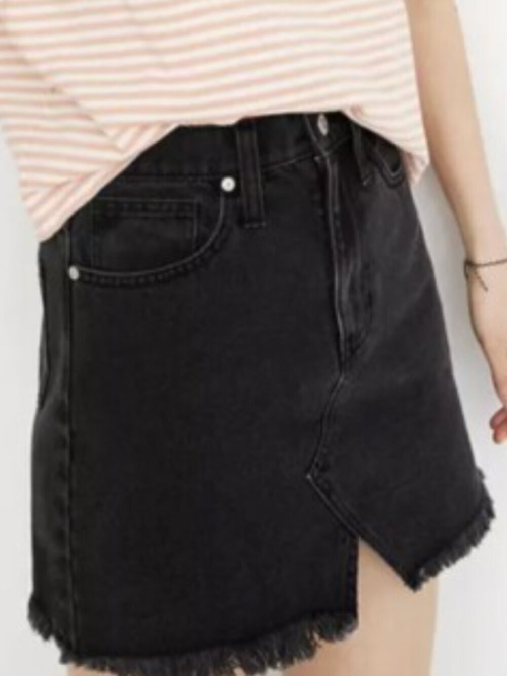 Madewell Rigid Denim A-Line Mini Skirt Black Jean Raw Hem Size 28 Women's